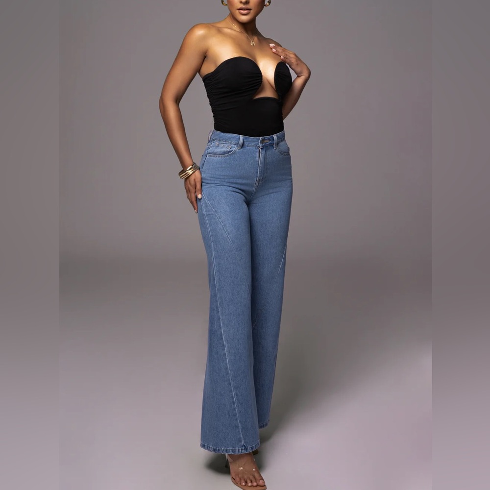 JLUXLABEL MEDIUM WASH DENIM VANCOUVER WIDE-LEG JEANS